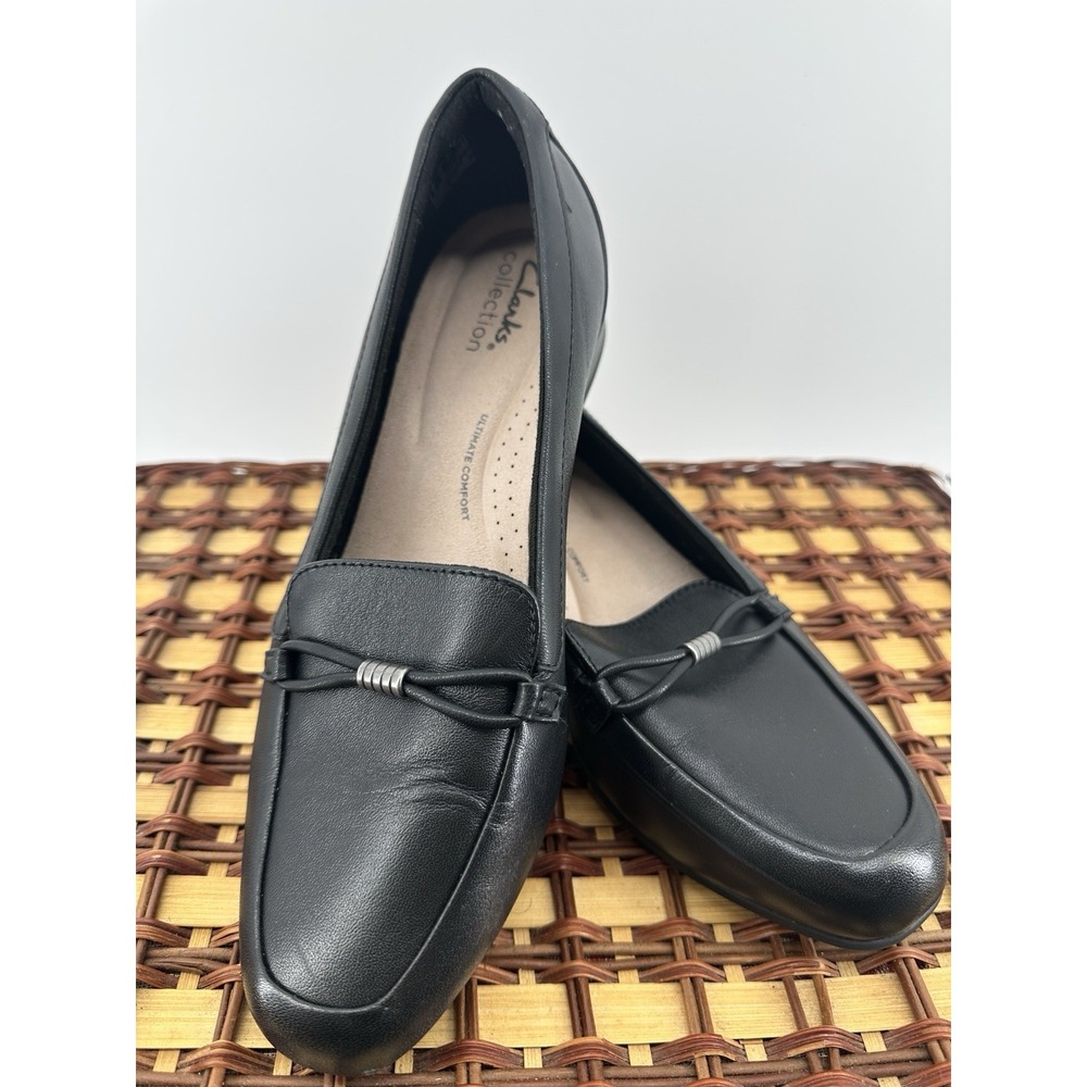 Clarks Collection Leather Slip-On Loafer Juliet Shine Black Women's Sz 8.5 EUC